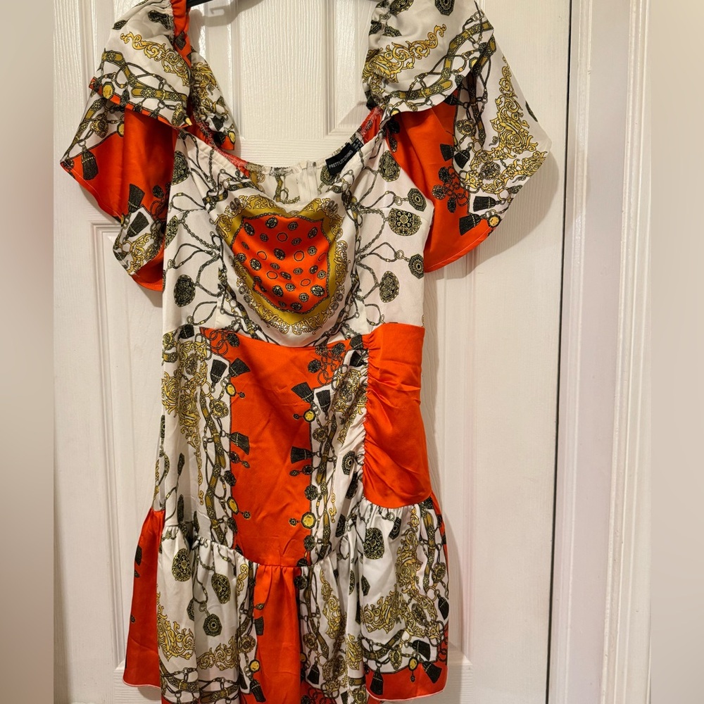 Orange off the shoulder dress